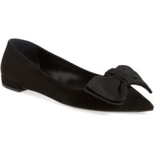 Prada Bow Pointed-Toe Flats in Black Suede Size 38
